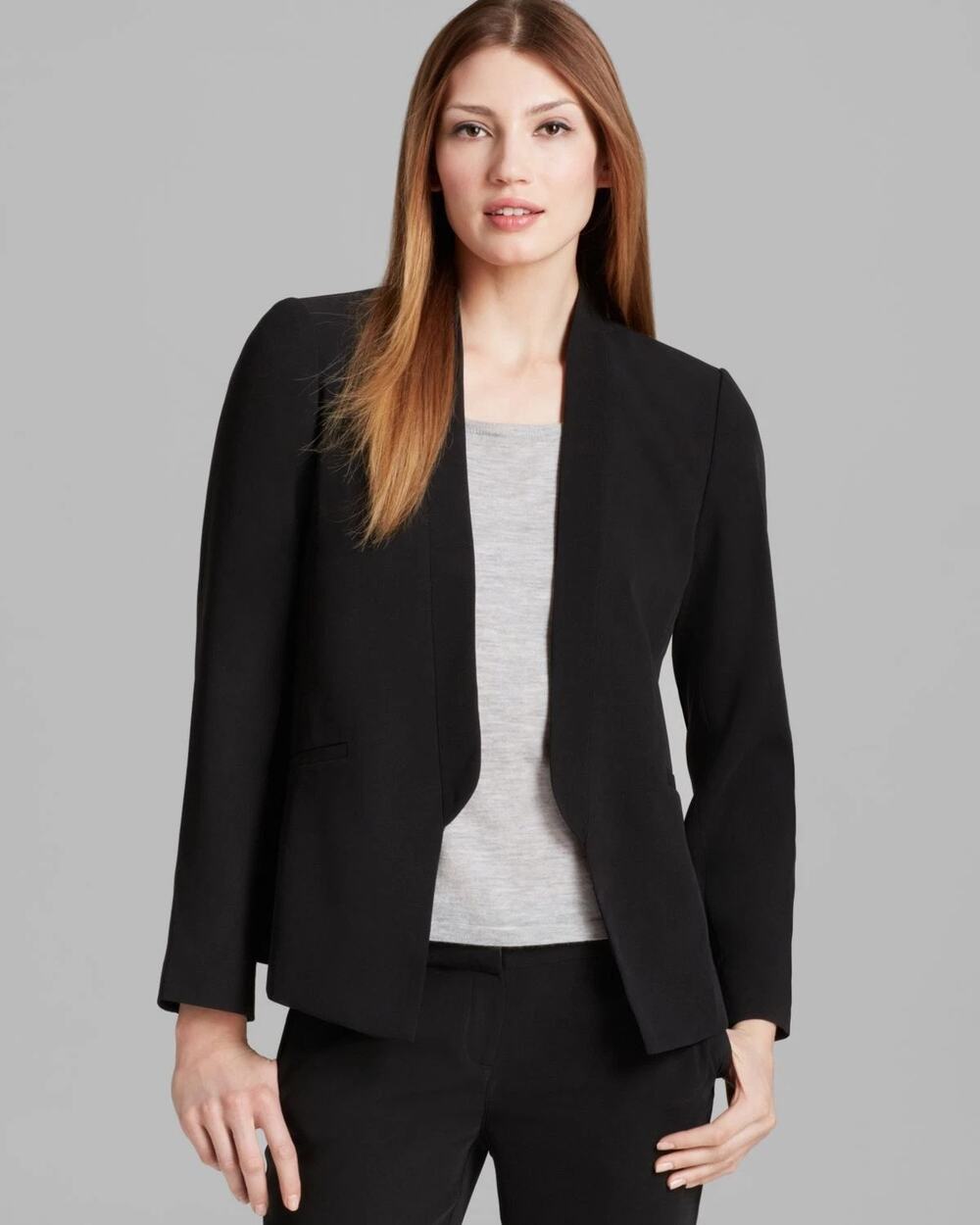 Eileen Fisher Black Tropical Stand Collar Tuxedo Blazer Suit Jacket. Size 6